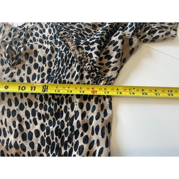 Rebecca Taylor Blouse Sz S Silk Blend Animal Print Semi-Sheer Half Sleeves - Picture 10 of 12